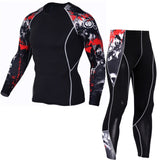 Men's Compression Run jogging Suits Clothes Sports Set Long t shirt And Pants Gym Fitness workout Tights clothing 2pcs/Sets