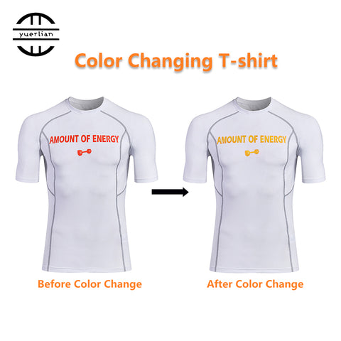 Temperature Change Color T-shirt Running T-shirts Quick Dry Breathable Elastic GYM Sport Tees Men Discolored clothes