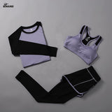 BINAND 3 Pieces Women Fitness Yoga Suit T-Shirt & Sports Bra & Sports Pants Yoga Set Gym Clothes Quick Dry Training Sportswear