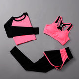 BINAND 3 Pieces Women Fitness Yoga Suit T-Shirt & Sports Bra & Sports Pants Yoga Set Gym Clothes Quick Dry Training Sportswear