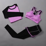 BINAND 3 Pieces Women Fitness Yoga Suit T-Shirt & Sports Bra & Sports Pants Yoga Set Gym Clothes Quick Dry Training Sportswear