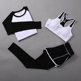 BINAND 3 Pieces Women Fitness Yoga Suit T-Shirt & Sports Bra & Sports Pants Yoga Set Gym Clothes Quick Dry Training Sportswear