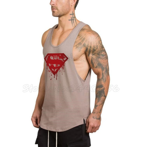 Brand Bodybuilding clothes Fitness Tank Top Men Workout Superman Vest Gyms Stringer Sleeveless Shirt sportswear Undershirt