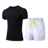 2 Pieces Men Sports Suits Running Clothes Short Compression Tights Gym Fitness T Shirt Quick Dry Black GYM Men's Sportswear