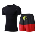 2 Pieces Men Sports Suits Running Clothes Short Compression Tights Gym Fitness T Shirt Quick Dry Black GYM Men's Sportswear