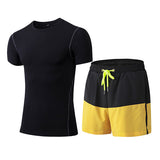 2 Pieces Men Sports Suits Running Clothes Short Compression Tights Gym Fitness T Shirt Quick Dry Black GYM Men's Sportswear