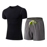 2 Pieces Men Sports Suits Running Clothes Short Compression Tights Gym Fitness T Shirt Quick Dry Black GYM Men's Sportswear