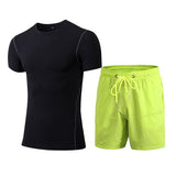 2 Pieces Men Sports Suits Running Clothes Short Compression Tights Gym Fitness T Shirt Quick Dry Black GYM Men's Sportswear