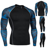 Men Compression Run Jogging Suits Clothes Sports Long T-Shirt And Pants Gym Fitness Workout Tights Quick Dry Clothing 2Pcs/Set