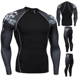 Men Compression Run Jogging Suits Clothes Sports Long T-Shirt And Pants Gym Fitness Workout Tights Quick Dry Clothing 2Pcs/Set