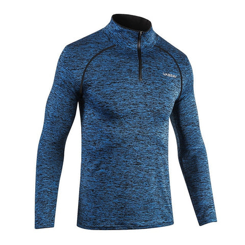 UABRAV Men's Long Sleeve T-shirts with Zipper Standing Collar Gym Bodybuilding Crossfit Clothes Breathable Running Sport Shirt