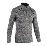 UABRAV Men's Long Sleeve T-shirts with Zipper Standing Collar Gym Bodybuilding Crossfit Clothes Breathable Running Sport Shirt