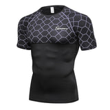 Queshark Men's Net Splice Compression Jogging Clothes Sports Short t shirt Gym Fitness Workout Tights Shirt Quick Dry