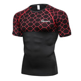 Queshark Men's Net Splice Compression Jogging Clothes Sports Short t shirt Gym Fitness Workout Tights Shirt Quick Dry