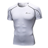 Queshark Men's Pro Compression t shirt Jogging Clothes Sports  Gym Fitness Workout Tights Short Shirt Quick Dry Breathable