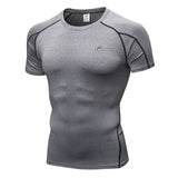 Queshark Men's Pro Compression t shirt Jogging Clothes Sports  Gym Fitness Workout Tights Short Shirt Quick Dry Breathable