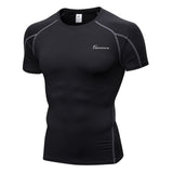 Queshark Men's Pro Compression t shirt Jogging Clothes Sports  Gym Fitness Workout Tights Short Shirt Quick Dry Breathable