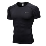 Queshark Men's Pro Compression t shirt Jogging Clothes Sports  Gym Fitness Workout Tights Short Shirt Quick Dry Breathable