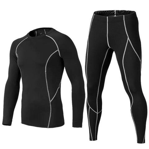 Men's Compression Run jogging Suits Clothes Sports Set Long t shirt And Pants Gym Fitness workout Tights clothing 2pcs/Sets